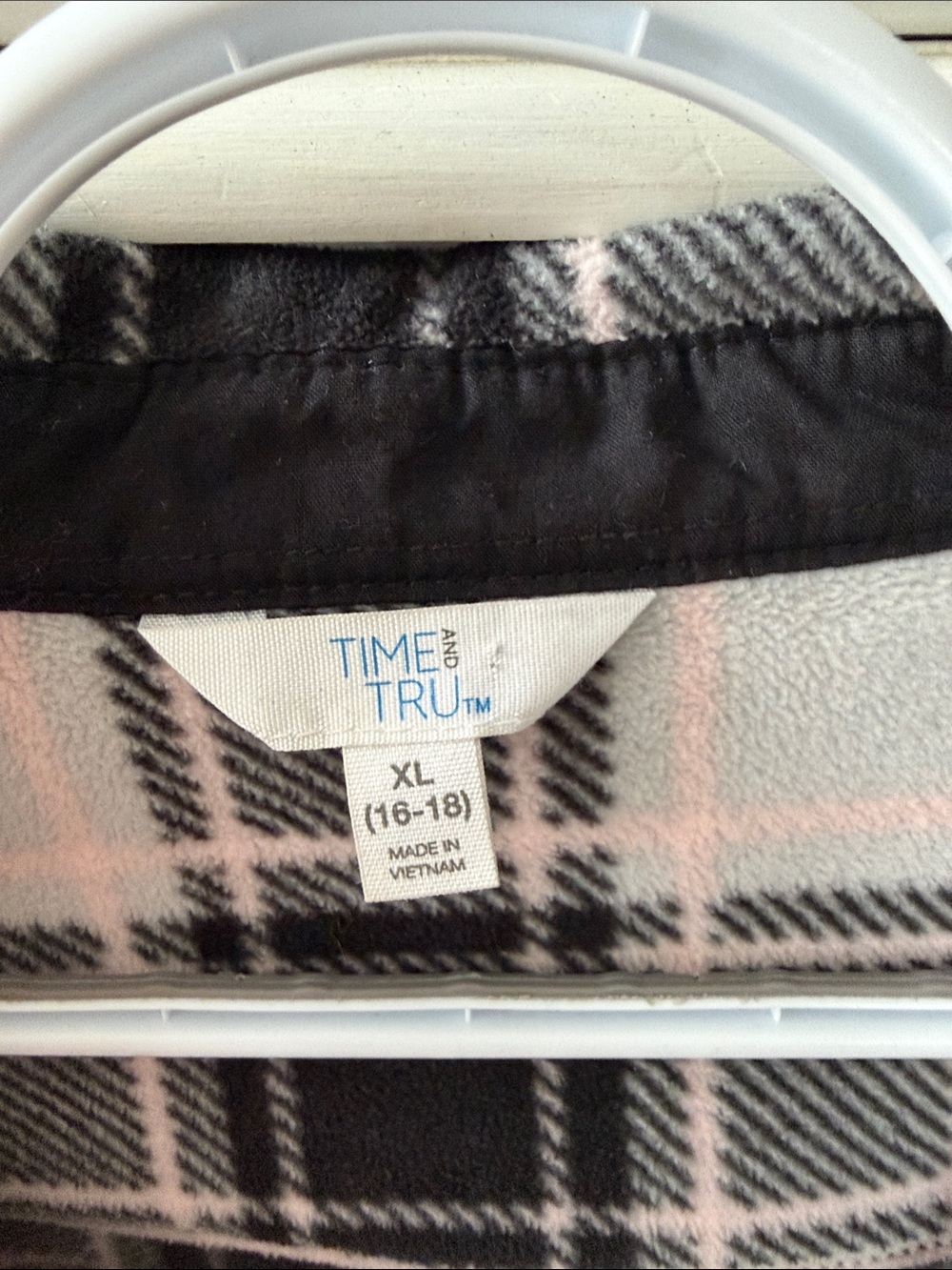 Time and Tru Black and Light Pink Plaid Shacket - Picture 2 of 3